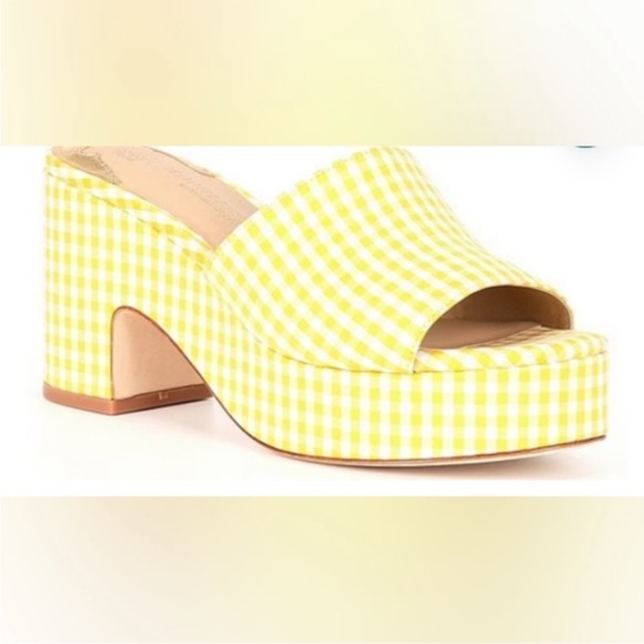 🌼Antonio Melani x Jennifer Sumko The Cove Yellow Gingham Open Platform SZ 8.5 - Picture 1 of 16